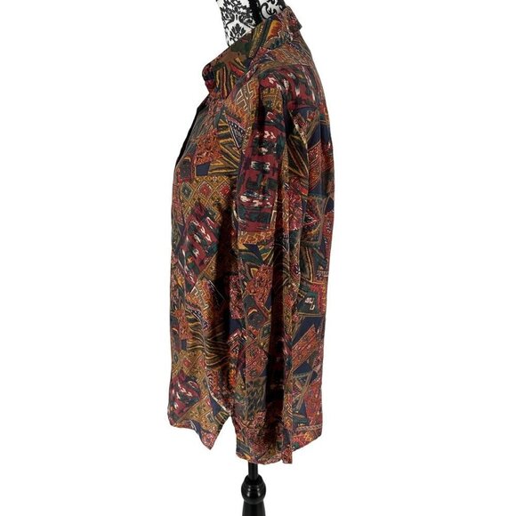 Best American Clothing 100% Silk Southwestern Print Button-Up Blouse Size Small - Picture 6 of 14